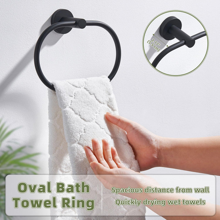 Matte Black Oval Towel Ring for Bathroom Kitchen