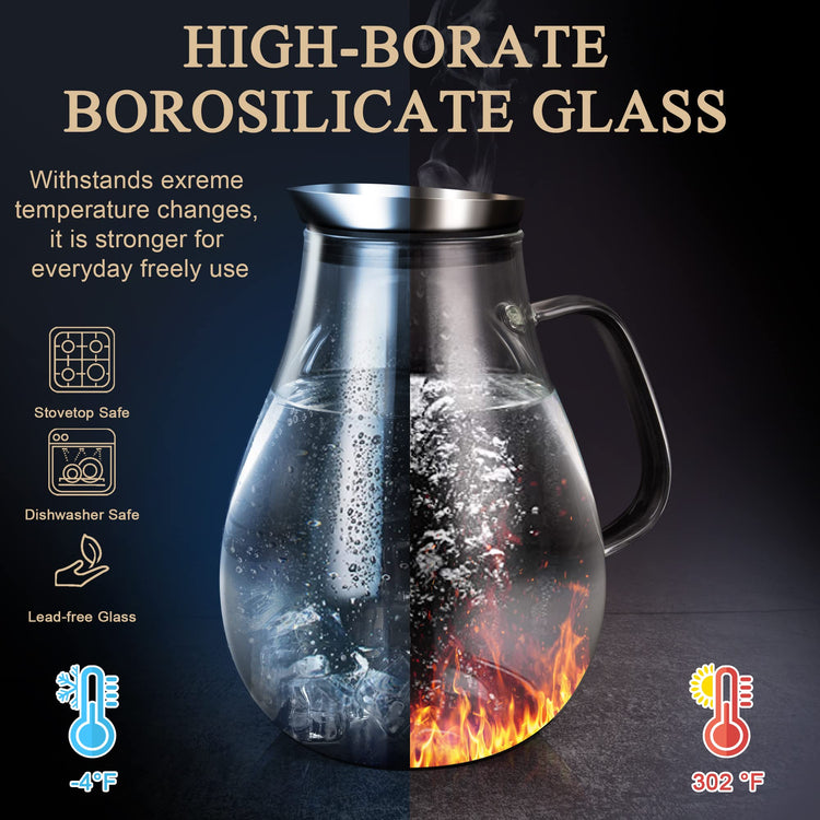2 Liter 68oz Glass Pitcher with Lid and Handle
