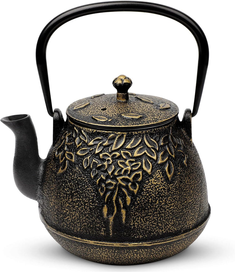 Tea Kettle, Toptier Japanese Cast Iron Tea Kettle for Stove Top, Stovetop Safe Cast Iron Teapot with Infusers for Loose Tea, 40 Ounce (1200 ml), Black