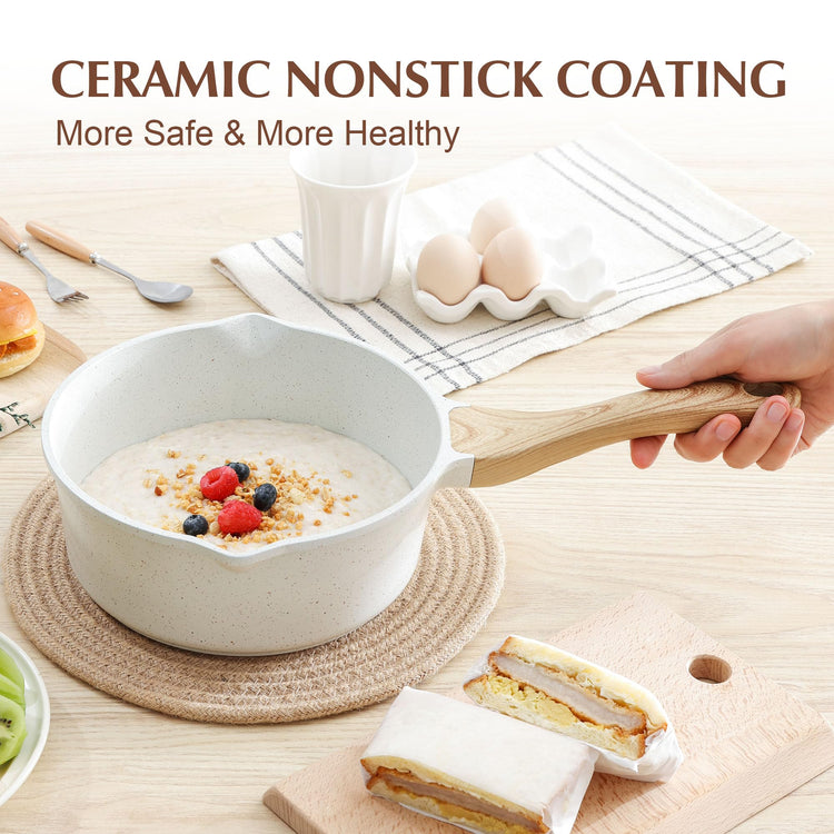 3 Quart Ceramic Nonstick Saucepan with Double Pouring Spout
