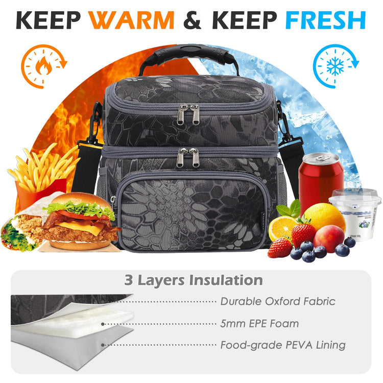 Double Layer Cooler Insulated Lunch Bag Adult Lunch Box Large Tote Bag for Men (2 Count)