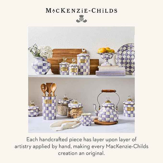 MACKENZIE-CHILDS Enamel Utensil Holder, Stylish Kitchen Countertop Organizer, Purple-and-White Violet Check