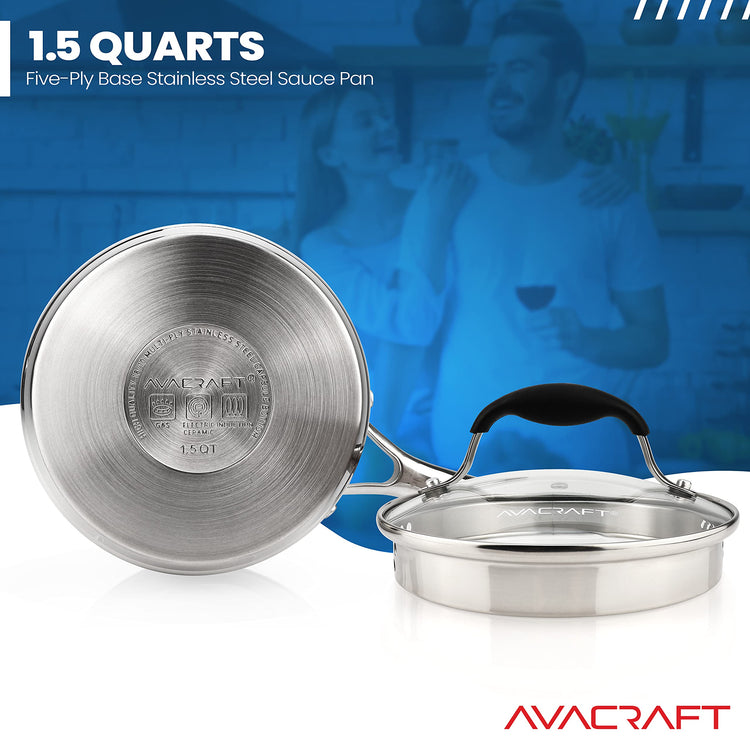 1.5 Quart Stainless Steel Saucepan with Glass Strainer Lid