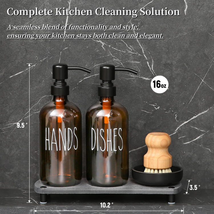 Amber Glass Soap Dispenser Set Comes with Stainless Steel Pumps