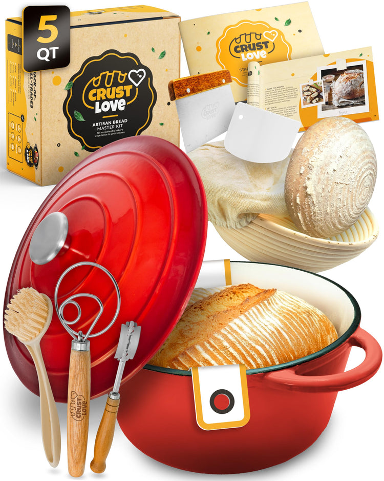 5 QT Enameled Dutch Oven for Bread Baking with Lid & Baking Set