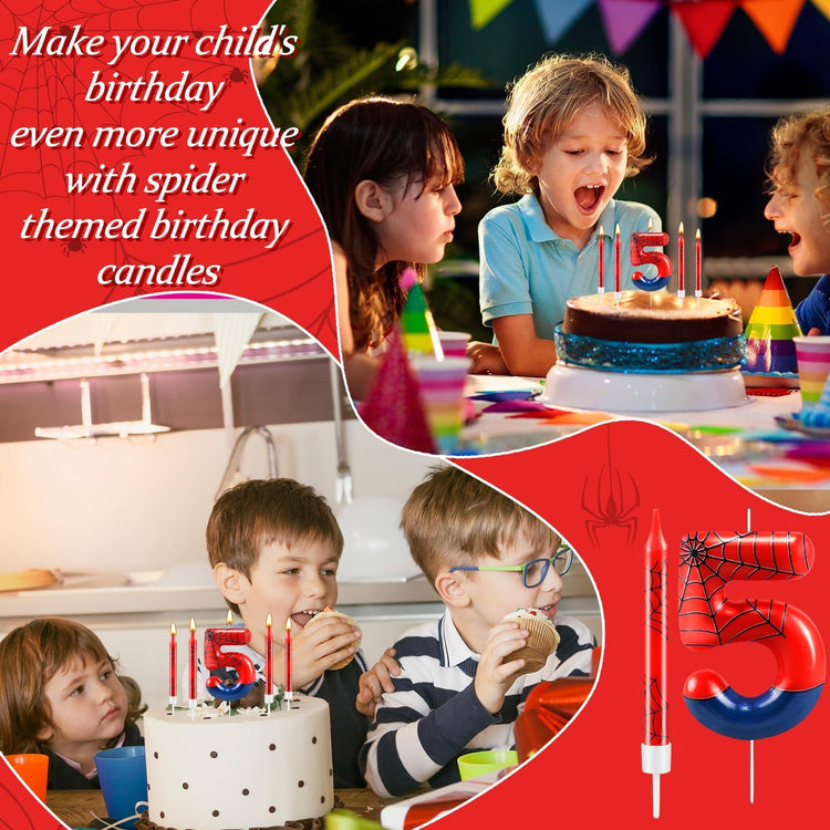 13 Pcs Spider Themed Birthday Candle Set Red Spider Theme Number 5 Candle Cake Topper for Boys Girls Birthday Decoration Spider Party Decoration Supplies (13 Count)