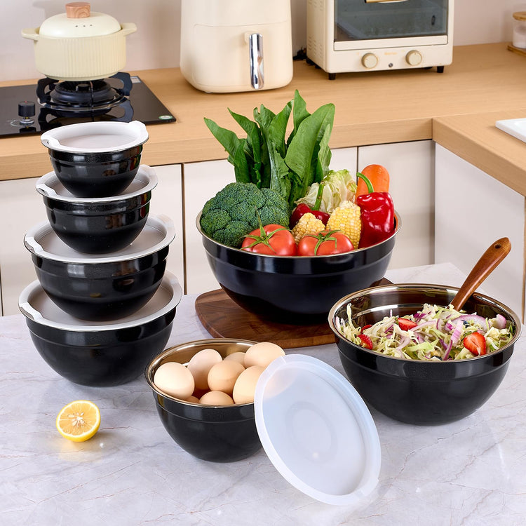 Black Mixing Bowls with Lids Set of 7