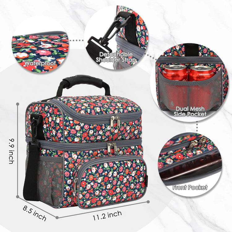Double Layer Cooler Insulated Lunch Bag Adult Lunch Box Large Tote Bag for Men (2 Count)