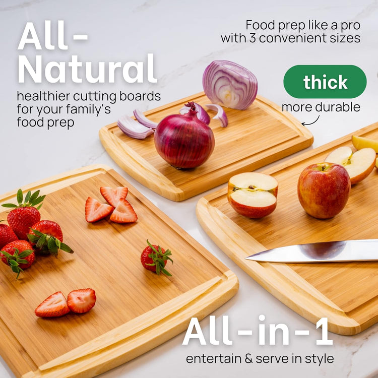 FSC® Certified Extra Large Bamboo Cutting Board Set, Organic Wood Cutting Boards for Kitchen with 67% Larger Surface, Non Toxic Cutting Boards with Lifetime Replacements