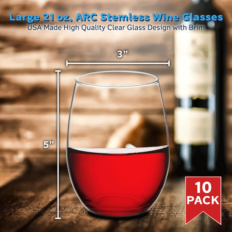 10 ARC Stemless Wine Glasses Set (10 Count)