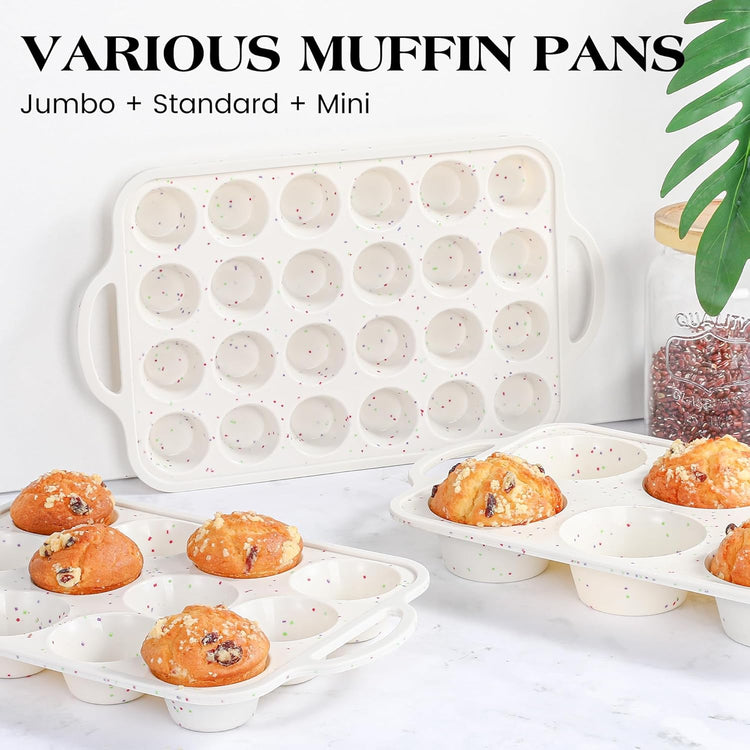 1 Pc Silicone Muffin Pan for Baking with Metal Frame, Nonstick 12 Cup Regular Size Cupcake Pan, Silicone Muffin Tray for Egg Bites (Cream)