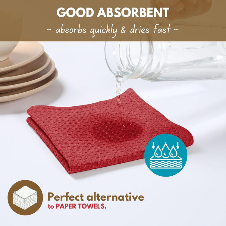 Native Fab Cotton Kitchen Towel with Hanging Loop 16x26 inches, 4-Pack, Waffle Weave Kitchen Towels for Cleaning Drying, Washcloths Soft & Absorbent Cloth Rags, Bar Towel, Dish Cloth, Red - Nestoria