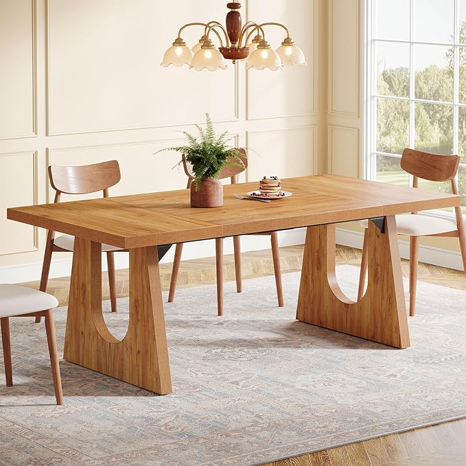 Tribesigns Large Dining Table for 6-8 People, 70.9-Inch Wood Rustic Rectangular Table with Black Wooden Legs, Farmhouse Center Kitchen Table for Dining Room, Living Room, Home Furniture (Brown)