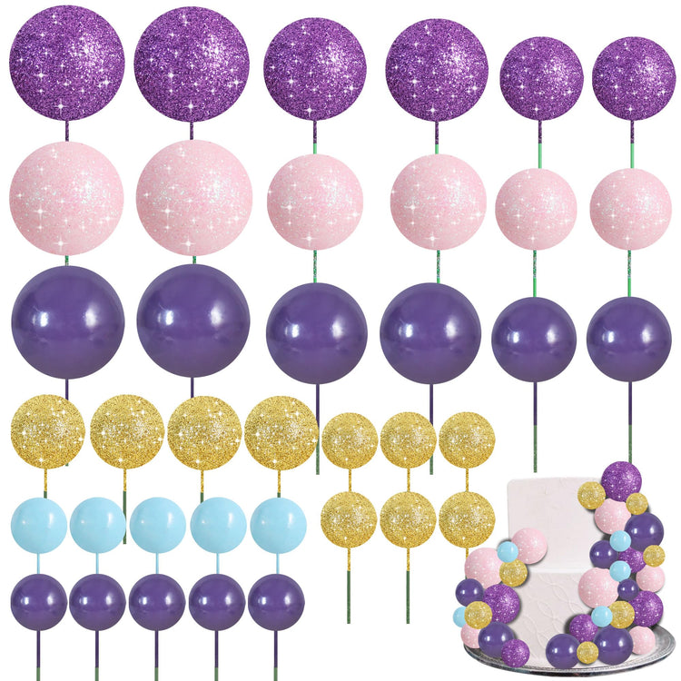 40 Pcs Foam Ball Cake Toppers with Sticks Mini Cake Decorations for Birthdays (40 Count)