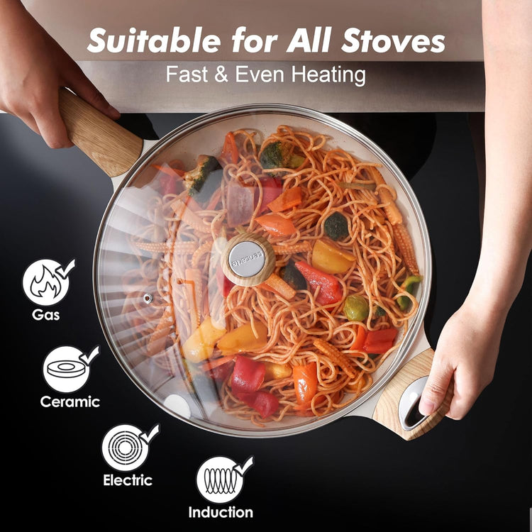 SENSARTE Ceramic Nonstick Frying Pan Skillet with Lid 12.5Inch Large Non Stick Non-toxic Healthy Kitchen Cooking Chef's Pan, Free of Intentionally Added PFOA/PFAS/PTFE, Induction Compatible