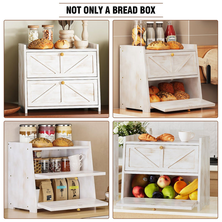 Vintage Double Layer Bread Box for Kitchen Counter Bamboo Bread Storage Container Large Capacity Bread Storage Bin