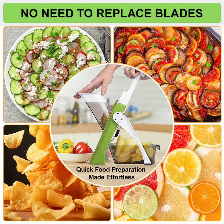 Upgraded Mandoline Slicer for Kitchen &Safe Vegetable Chopper 5 in 1 & Adjustable Mandoline Slicer
