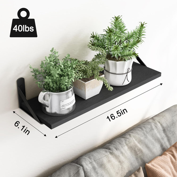 YGEOMER 16.5 Inch Floating Shelves for Wall, Farmhouse Wall Shelves for Bedroom, Bathroom Storage, Living Room and Kitchen Decor (Set of 6 Black)