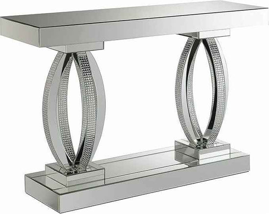 Coaster Home Furnishings - Amalia - Mirror and Metal - 47-Inch Mirrored Console Table with Oval-Shaped Base and Rectangular Tabletop - Hallway, Living Room, Entryway - Silver - 722519