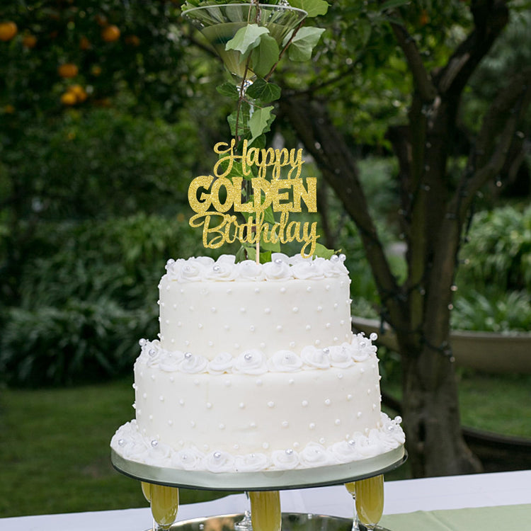 1 PCS Happy Golden Birthday Cake Topper Gold Glitter Birthday Cake Pick 1