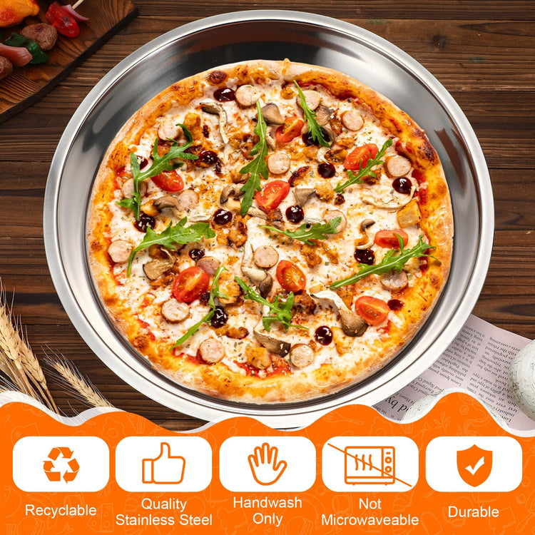 2 Pcs 16 Inch Large Deep Pizza Pans Stainless Steel Pizza Tray Round Oven Tray Rust Proof Reusable Bakeware Cooking Pan Dishwasher Safe for Baking (2 Count)