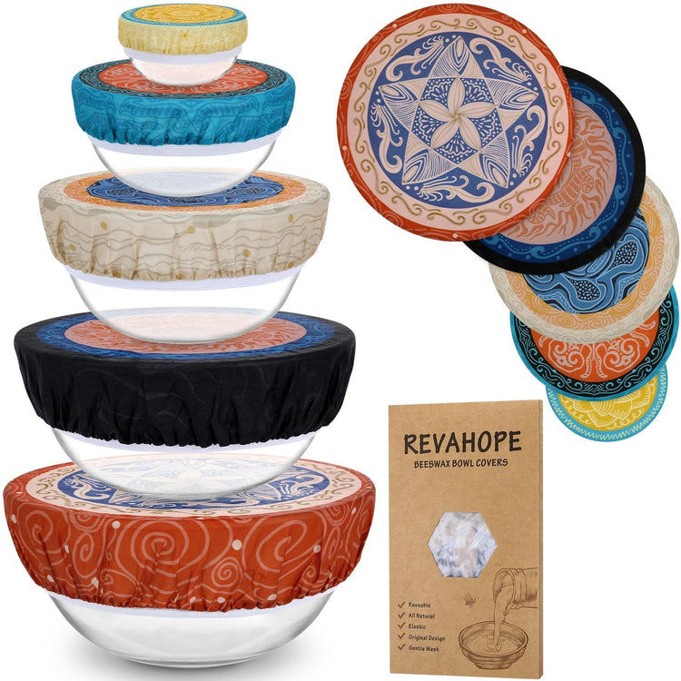 5Pcs Reusable Beeswax Elastic Bowl Covers for Bread Proofing and Food Cover (5 Count)
