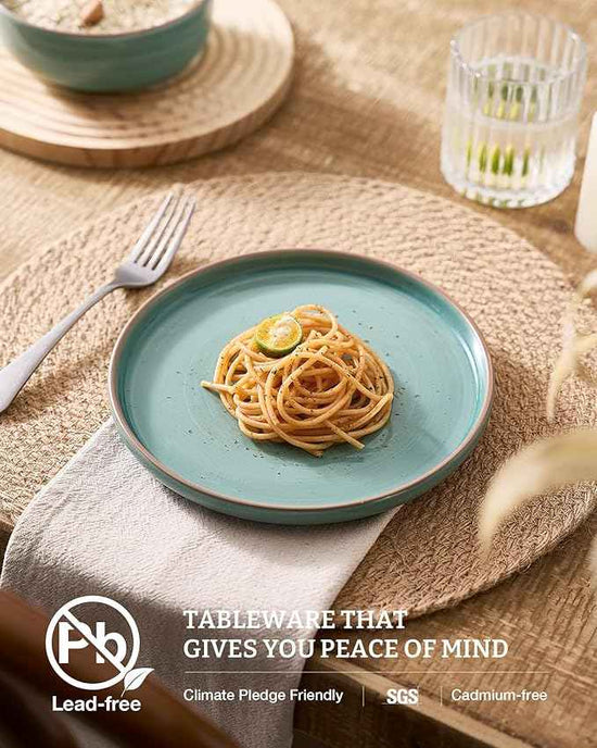 Famiware Meteor Plates and Bowls Sets for 4, 12 Pieces Dinnerware Sets, Microwave and Dishwasher Safe Dishes Set, Peacock Green