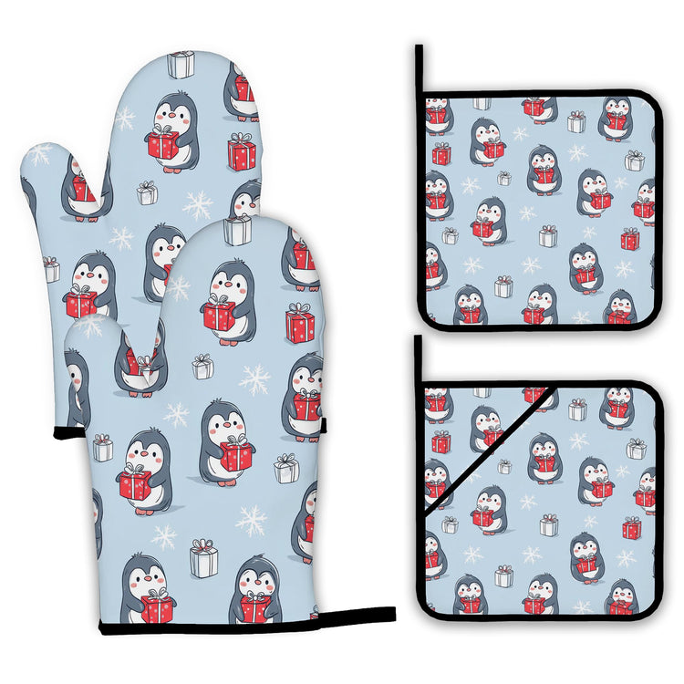 Christmas Cute Penguin Oven Mitts and Pot Holders Set (4 Count)