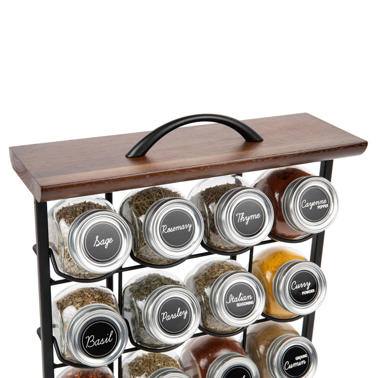 16 Jar Acacia Wood Vertical Spice Rack with Spices Included & 5