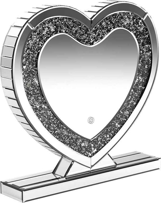 Coaster Home Furnishings - Euston - Wood - Heart Vanity Mirror with Built-in LED Light, Acrylic Crystal Inlay, Decorative Shape and Freestanding Base - Bedroom - Silver - 961528