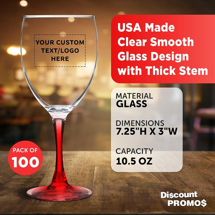 Custom Nuance Wine Glasses by ARC 10.5 oz. Set of 100, Personalized Bulk Pack - Restaurant Glassware, Perfect for Red Wine, White Wine, Cocktails - Red