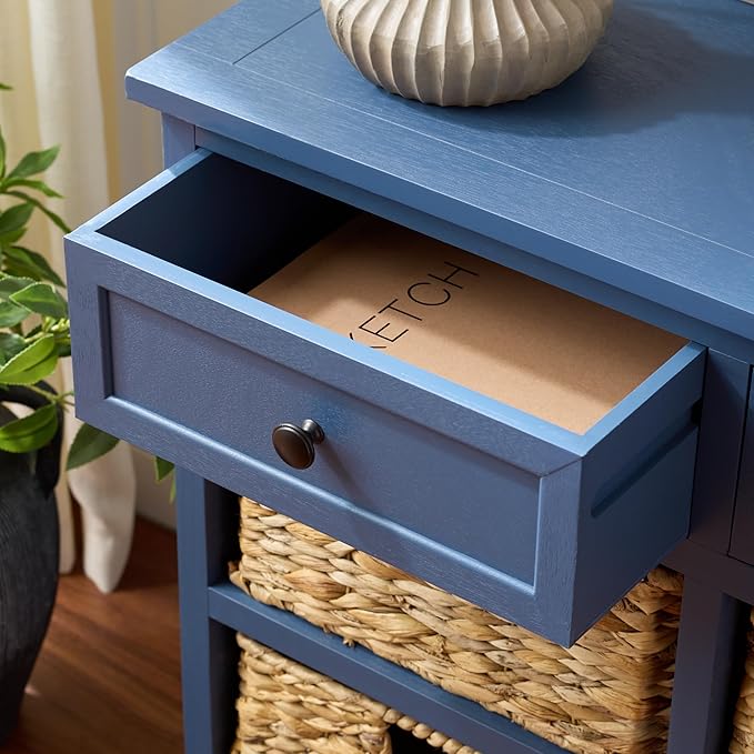 SAFAVIEH Home Collection – Herman Blue Storage Unit, 2-Drawer 4-Basket Mixed-Material Organizer, Fully Assembled (AMH5702K)