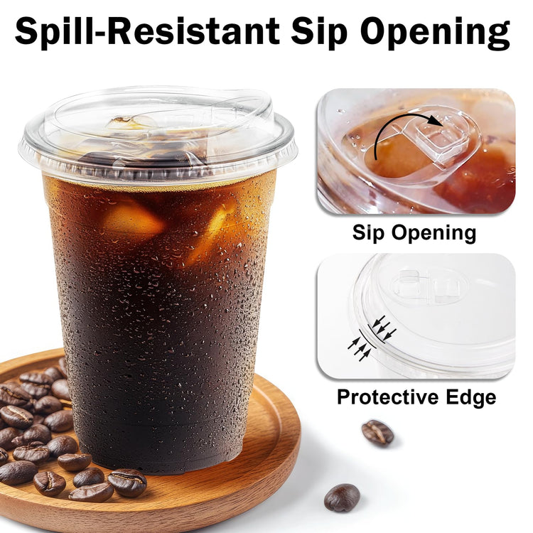 100 Pack 16 oz Clear Plastic Cups with Sip Lids (100 Count)