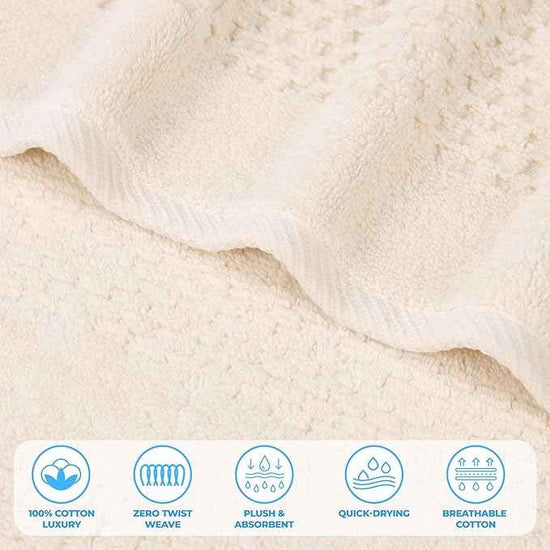 Superior Playa Zero Twist Cotton Medium Weight Towels, for Guest Bath, Bathroom, Shower, Spa, Plush, Quick Dry, Ultra-Soft Towels, Bath Essentials, Waffle Textured, 8 Piece Assorted Towel Set, Ivory