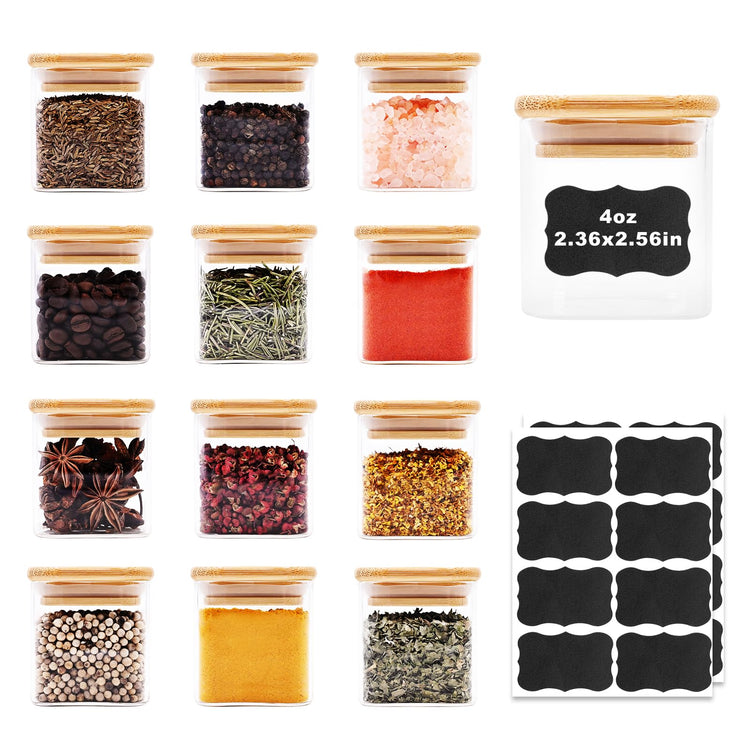 Glass Food Storage Jars Square 4oz (12 Count)