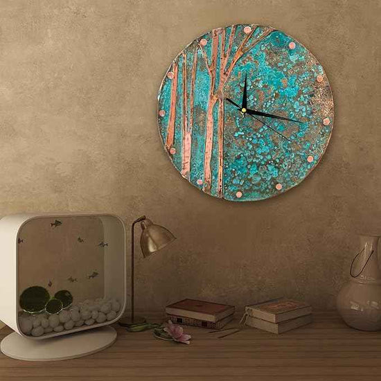 Handmade Copper Wall Clock Artisan Touch in Every Piece - Tree of Time Wall Decor Copper Clock for Living Room, Office, Kitchen & Bedroom (Time Circles Tree, 17.7)