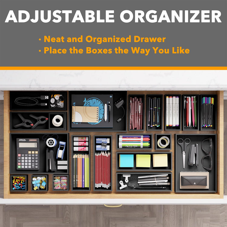 21 Piece Bamboo Drawer Organizer Storage Boxes Set