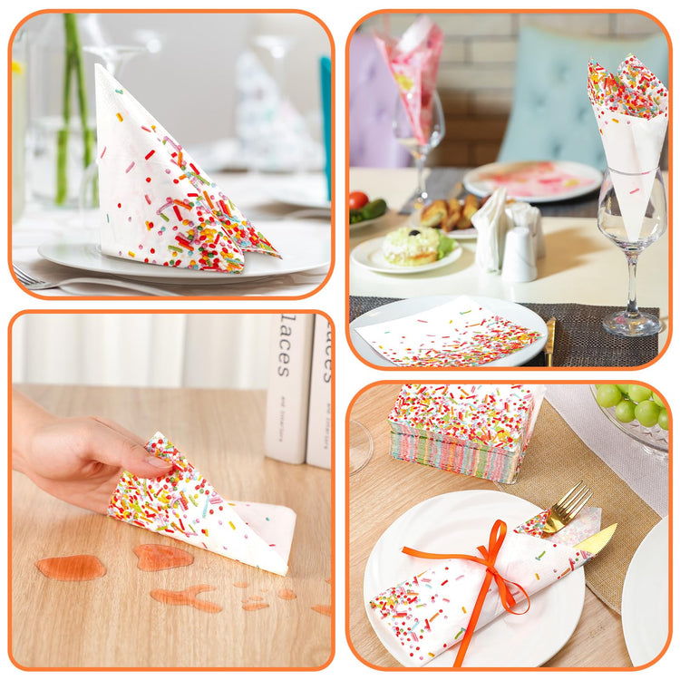 100 Pcs Sprinkles Donut Napkins Birthday Party