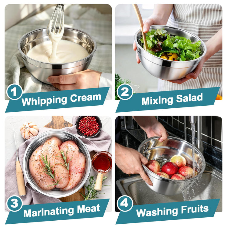 Mixing Bowls Stainless Steel Nesting Salad Bowls & Airtight Lids (3 Count)