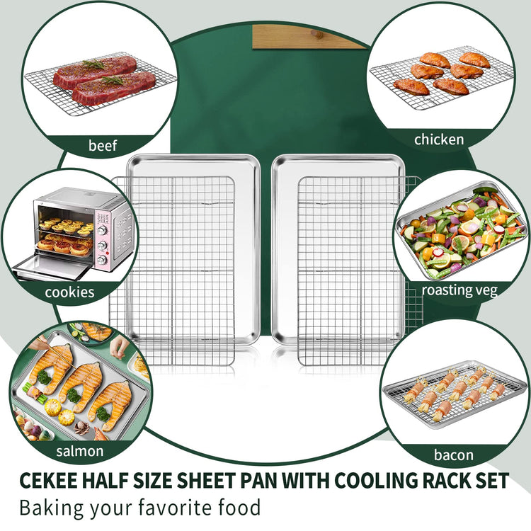 Half Sheet Pans with Rack Set [2 Pans + 2 Racks]