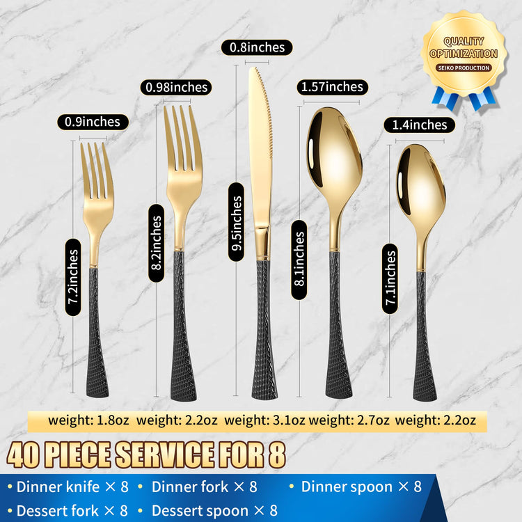 Hammered Black Gold Silverware Set for 8 (40 Count)