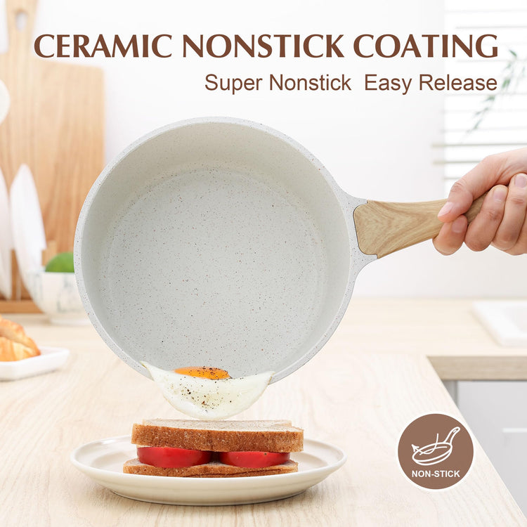White Ceramic Nonstick Saucepan with Lid Set (2 Count)