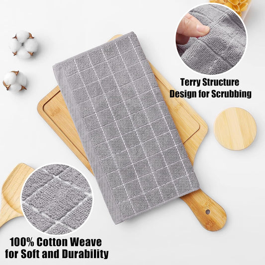 Homaxy 100% Cotton Terry Kitchen Dish Cloths, Ultra Soft and Absorbent Dish Towels for Kitchen, Suitable for Drying and Washing Dishes, 6 Pack, 12 x 12 Inches, Light Grey
