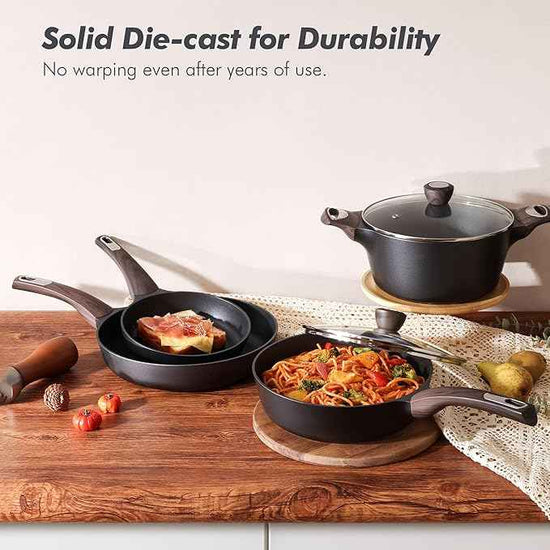 SENSARTE Pots and Pans Set Non stick, Non toxic Healthy Induction Cookware Sets, 14 Pcs Non Stick Kitchen Cooking Set with Frying Pans Set & Saucepan, PFOA PFOS APEO Free, Black