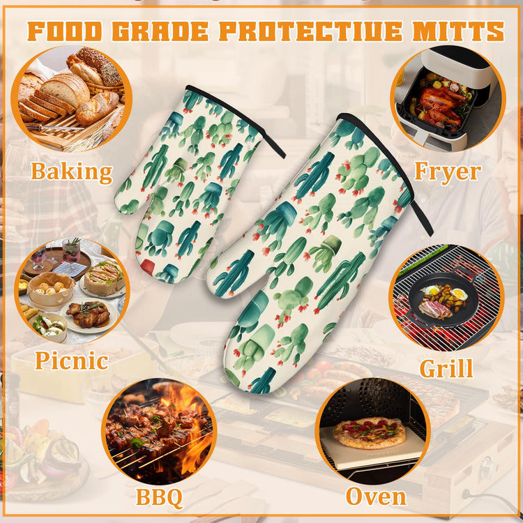 Cactus Succulent Flower Oven Mitts and Pot Holders Set (4 Count)