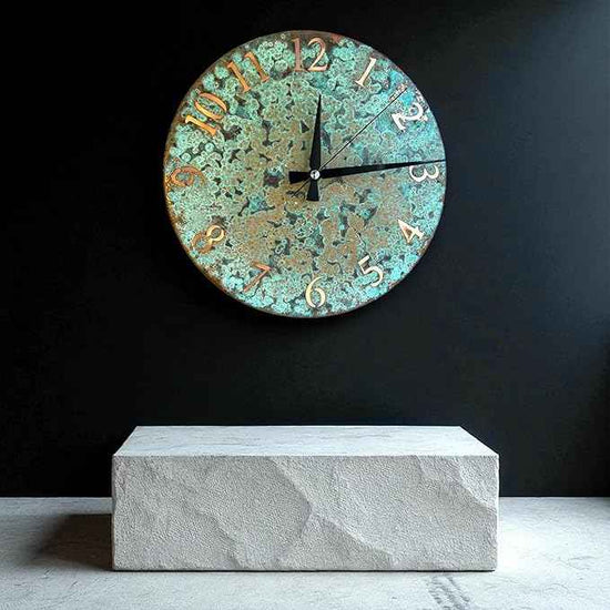 Handmade Pure Copper Wall Clock for Home Decoration, Decor Clock for Living Room, Bedroom and Kitchen, Rustic Decorative Mural Clock Art for Farmhouse (Numbers of Patina, 17.7)