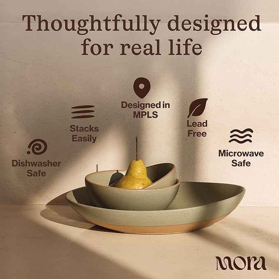 MORA Jumbo and Large Serving Dishes Set of 2, 13 inch and 12 inch Ceramic Pottery Oval Platters - Microwave, Oven and Dishwasher Safe - Oat