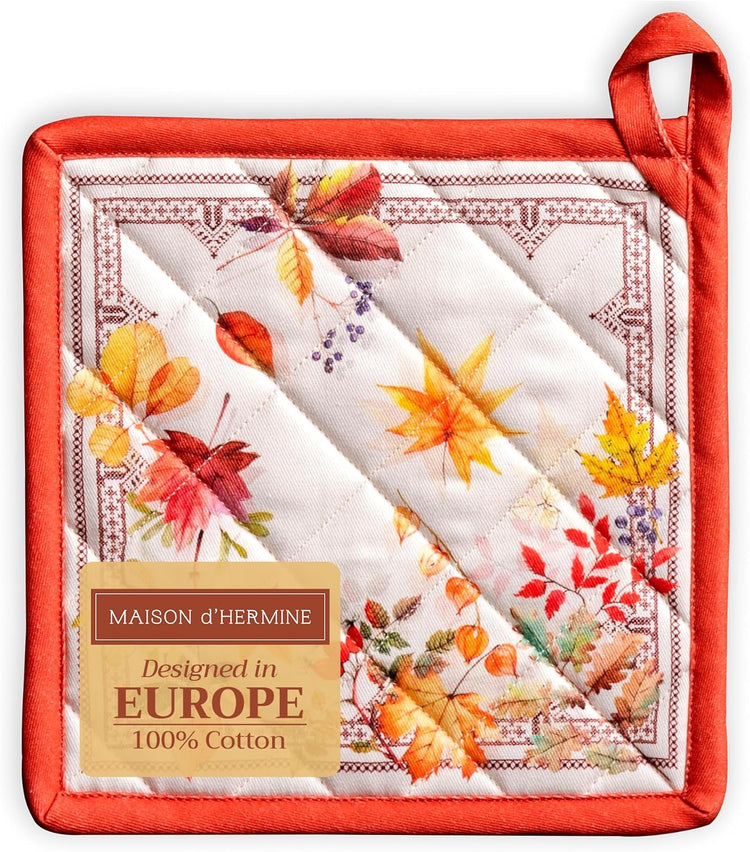 Maison d' Hermine Pot Holders 100% Cotton Heat Resistant Potholders 8" x 8" Hot Pads with Loop BBQ, Cooking, Baking, Grilling, Kitchen, Handling Hot Pans (Pack of 1, Amarante)