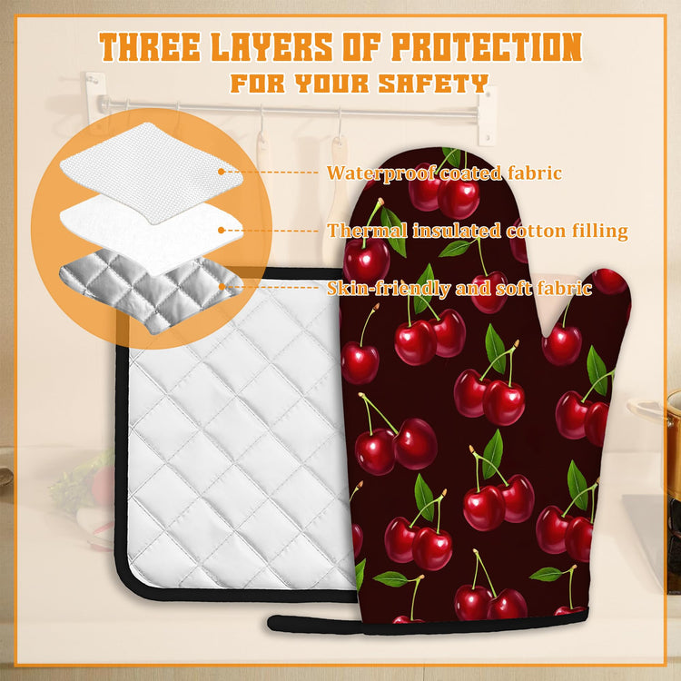 Cherry Oven Mitts and Pot Holders Set (4 Count)
