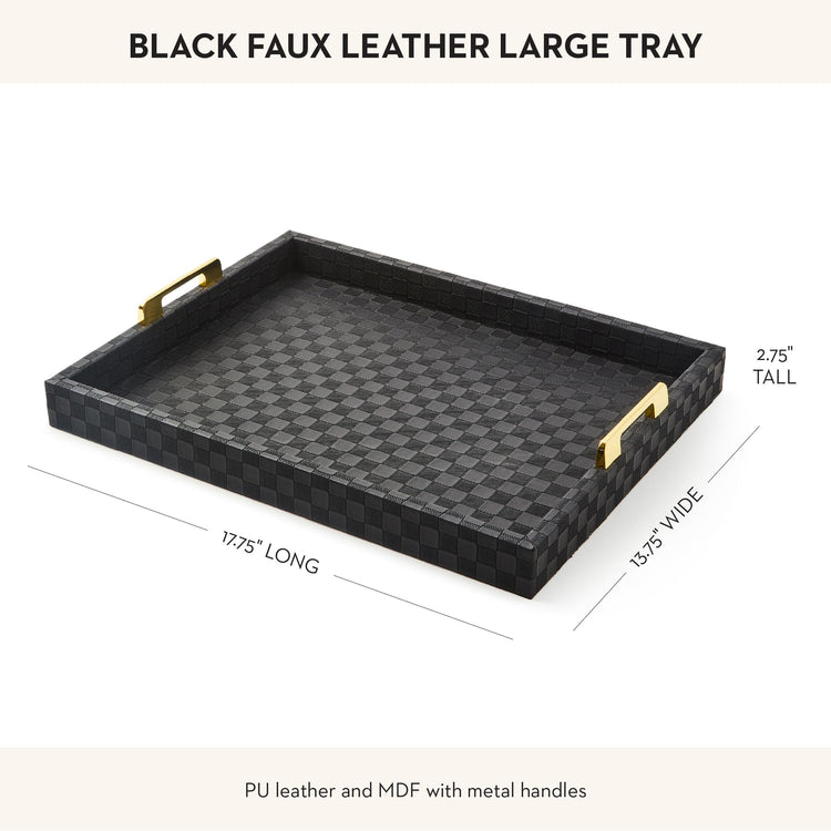 Black Faux Leather Tray with Handles